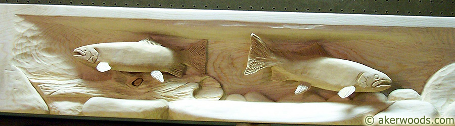 Zoomed Picture of Carved Trout Fireplace Mantel from Customer: Kirby Linjer